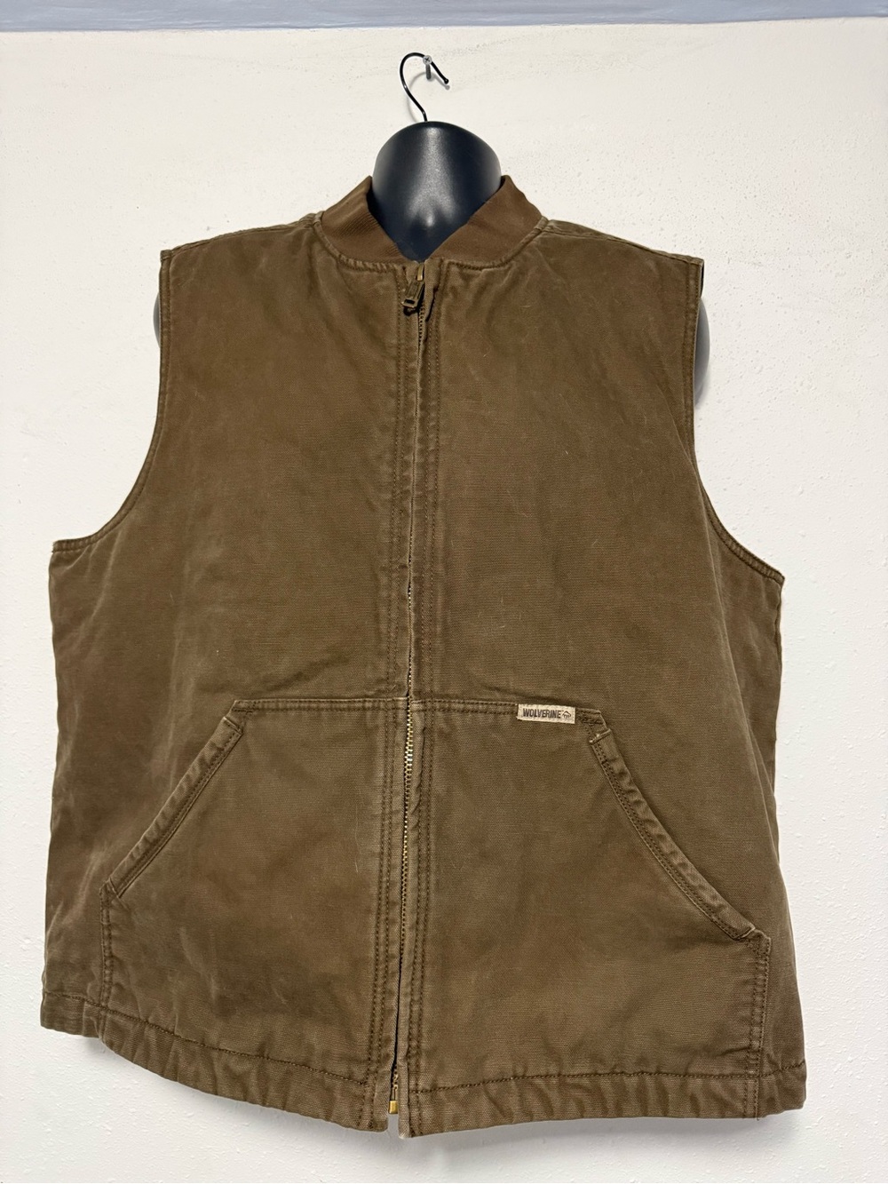 Wolverine Brown Canvas Duck Work Utility Zip Vest Pocket Heavyweight Jacket